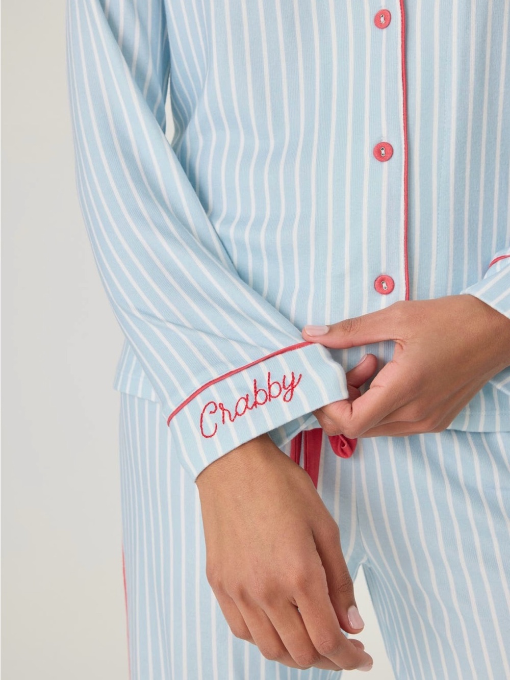 P.J. Salvage Light Blue and White Striped Pajama Set with Red Trim - Picture 15 of 15